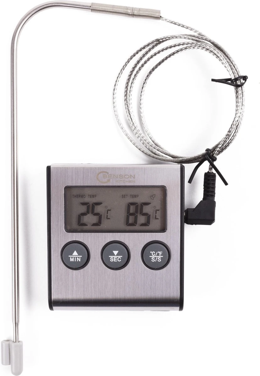 Benson Digitale Keukenthermometer - Vleesthermometer - Incl. Timer, Warmte Alarm En Batterij 5 Benson Digitale Keukenthermometer - Vleesthermometer - Incl. Timer, Warmte Alarm En Batterij - Afbeelding 5