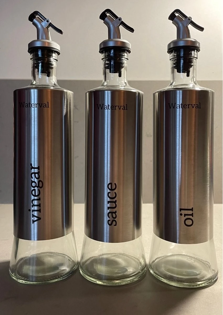 Waterval RVS Olijfoliefles Set Deluxe 500ML - Olieflessen Met Schenktuit – 3 Olijfolie Flessen - Olie Fles Glas - Cadeautip 3 Waterval RVS Olijfoliefles Set Deluxe 500ML - Olieflessen Met Schenktuit – 3 Olijfolie Flessen - Olie Fles Glas - Cadeautip - Afbeelding 3