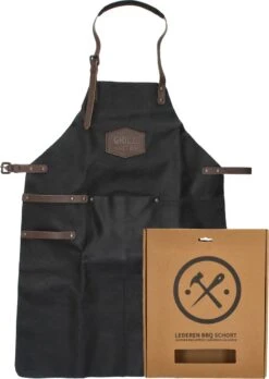 Old West BBQ Schort Barbecue Schort Leer - Zwart