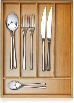 SCHOBERG Houten Bestekbak 34 Cm X 25 Cm X 5 Cm | Bamboe Enkele Keuken Bestekbak | Universele Bestekbak