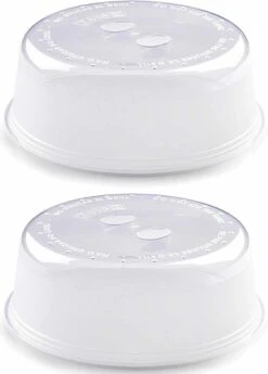 2x Keuken Magnetrondeksel/afdekschalen Voor Eten 27 Cm Wit - Keukenhulpmiddelen - Magnetron Afdekschalen/deksels