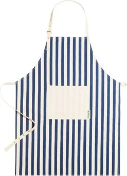 Merkloos Keukenschort - Kookschort - Voor Mannen En Vrouwen - Gestreept - Duurzaam - Biologisch Katoen - Blauw