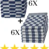 Droomtexiel® Horeca Kwaliteit Katoenen Theedoeken & Keukendoeken Set - 6x Theedoeken + 6x Keukendoeken - Blauw Wit -