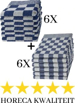 Droomtexiel® Horeca Kwaliteit Katoenen Theedoeken & Keukendoeken Set - 6x Theedoeken + 6x Keukendoeken - Blauw Wit -