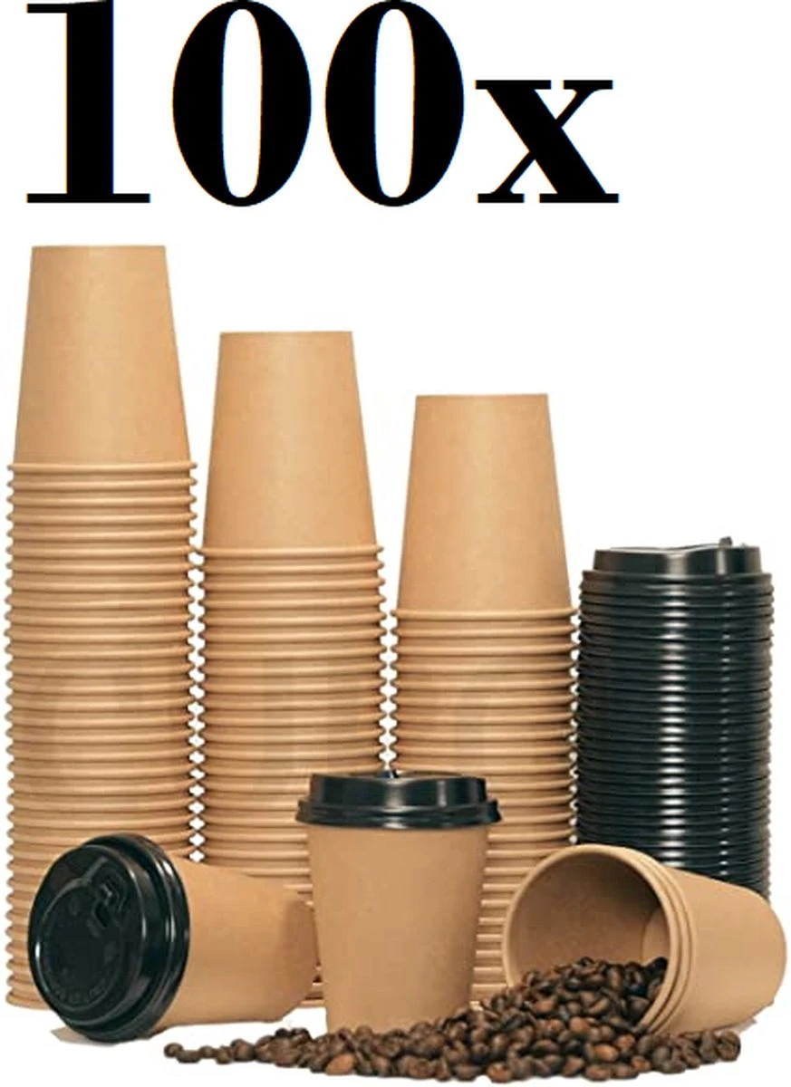 Merkloos Kartonnen Koffiebeker To Go 8oz 240ml Bruin+ Zwarte Deksels- 100 Stuks - Wegwerp Papieren Bekers - Drinkbekers Karton- Milieuvriendelijk 1 Merkloos Kartonnen Koffiebeker To Go 8oz 240ml Bruin+ Zwarte Deksels- 100 Stuks - Wegwerp Papieren Bekers - Drinkbekers Karton- Milieuvriendelijk