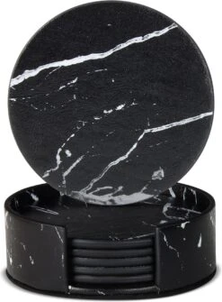 Castagnola Lederen Onderzetters Met Houder – Onderzetters Voor Glazen – Onderzetters Design – Onderzettersset – Drink Onderzetters – Leder – Leren Onderzetters – Set Van 6 – Zwart/Wit -Merkloos Verkoopwinkel 885x1200 3