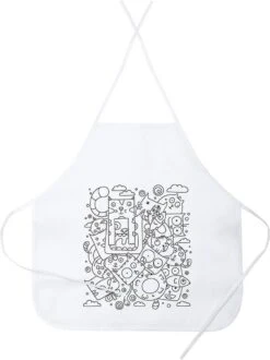 Merkloos Kinderschort - Keukenschort Kinderen - Schortje - Knutselschort - Kinderen - Meisje - Jongens - Inclusief 5 Kleurtjes - One Size - Wit