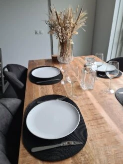 Merkloos EVER HOME Placemats- 4 STUKS - Ovaal - Placemat - Zwart - 45x30cm