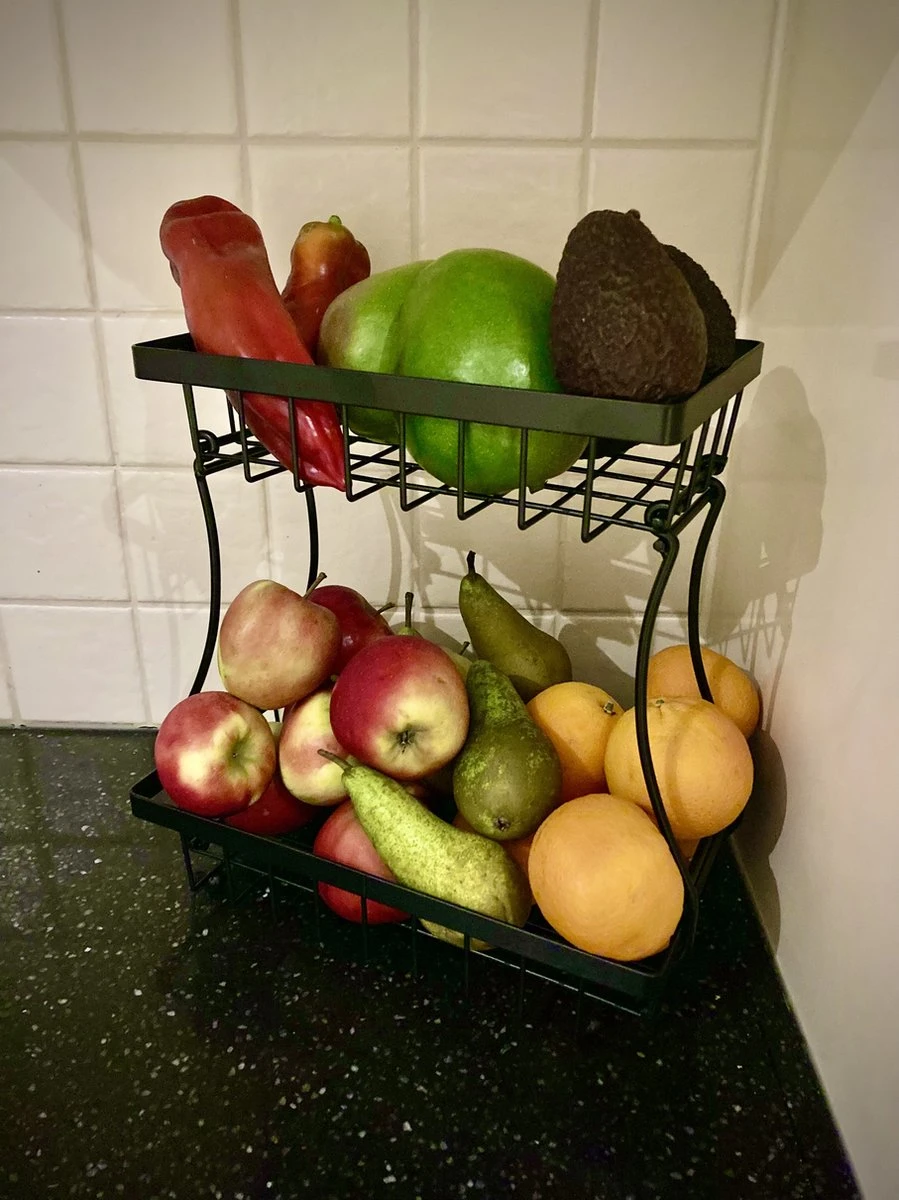 Fruitschaal Etagere 2 Lagen - Fruitmand Voor Keuken Aanrecht - Zwart Metaal - Keuken Organizer - Industrieel - 30x30cm 3 Fruitschaal Etagere 2 Lagen - Fruitmand Voor Keuken Aanrecht - Zwart Metaal - Keuken Organizer - Industrieel - 30x30cm - Afbeelding 3