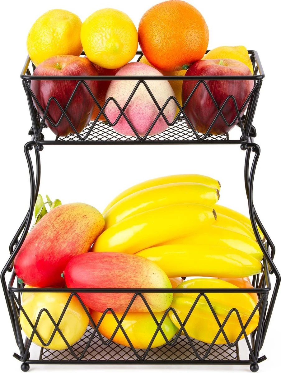 Cgoods Fruitschaal 2 Laags - Fruitschaal - Fruitmand - Fruitschaal Etagere - Schaal - Zwart 1 Cgoods Fruitschaal 2 Laags - Fruitschaal - Fruitmand - Fruitschaal Etagere - Schaal - Zwart