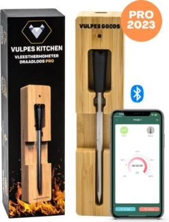 Vulpes Kitchen® Vleesthermometer Pro - Draadloos - Bluetooth & App - 2 In 1 Oventhermometer - RVS & Fast Charger - 30 Meter