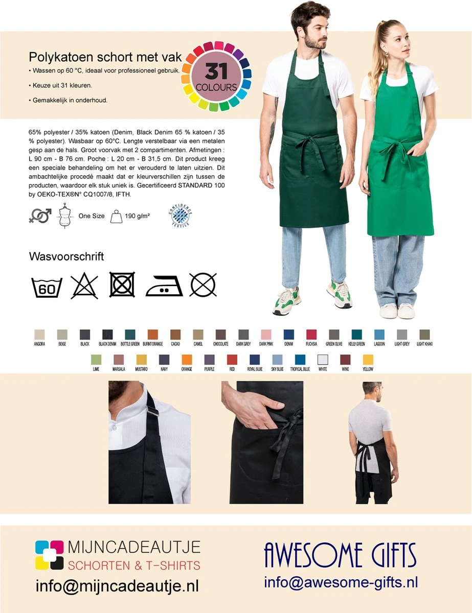 KARIBAN Mijncadeautje Schort "MasterChef" - Onbedrukt - Keuken- En Barbecueschort - Blanco - Geel - 76 X 90 Cm 3 KARIBAN Mijncadeautje Schort "MasterChef" - Onbedrukt - Keuken- En Barbecueschort - Blanco - Geel - 76 X 90 Cm - Afbeelding 3