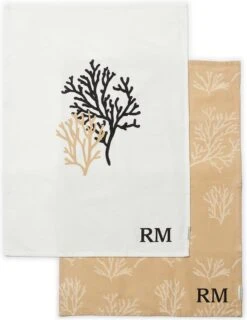 Riviera Maison Theedoeken Set Van 2 Met Koraal Print - RM Coral Reef Tea Towel - Beige / Wit - Katoen - 2 Stuks