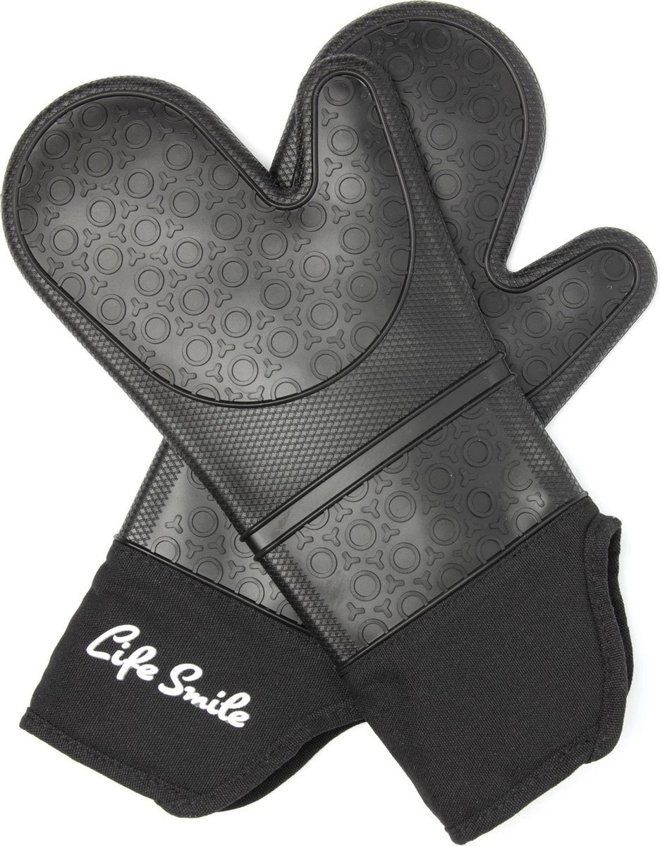 Ovenwanten - 2 Stuks - Bescherming Tot 230 °C - Zwart - Siliconen - Flexibel 1 Ovenwanten - 2 Stuks - Bescherming Tot 230 °C - Zwart - Siliconen - Flexibel