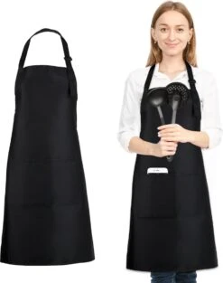 Keukenschort - Zwart - Kookschort - Schort - Restaurant - Met 2 Zakken En Verstelbaar Koord - Voor Mannen En Vrouwen - BBQ - Waterbestendig - Multifunctioneel
