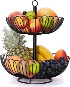 Chefarone Fruit Etagère 2 Laags - Fruitmand Metaal - Fruitschaal - Groentemand - Opberger - Zwart