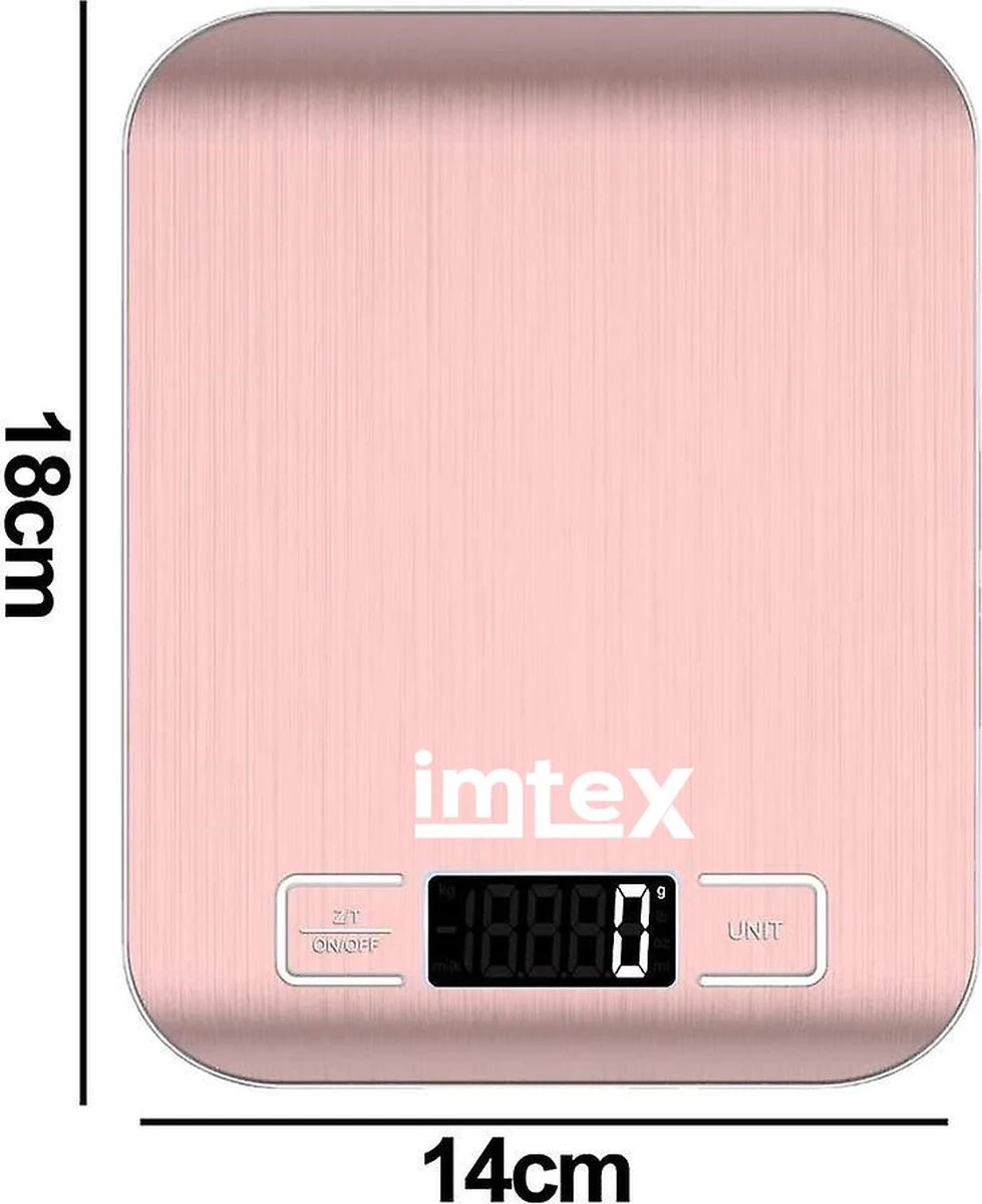 Imtex Digitale Precisie Keukenweegschaal - Tot 5000 Gram (5kg) - RVS Rosé 3 Imtex Digitale Precisie Keukenweegschaal - Tot 5000 Gram (5kg) - RVS Rosé - Afbeelding 3